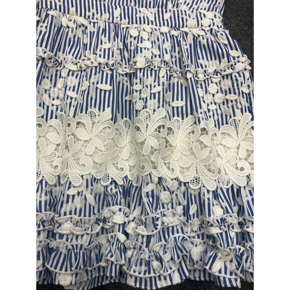 $583 Alexis Blue White Olya Sleeveless Striped Flower Embroidered Mini D… - Picture 11 of 14